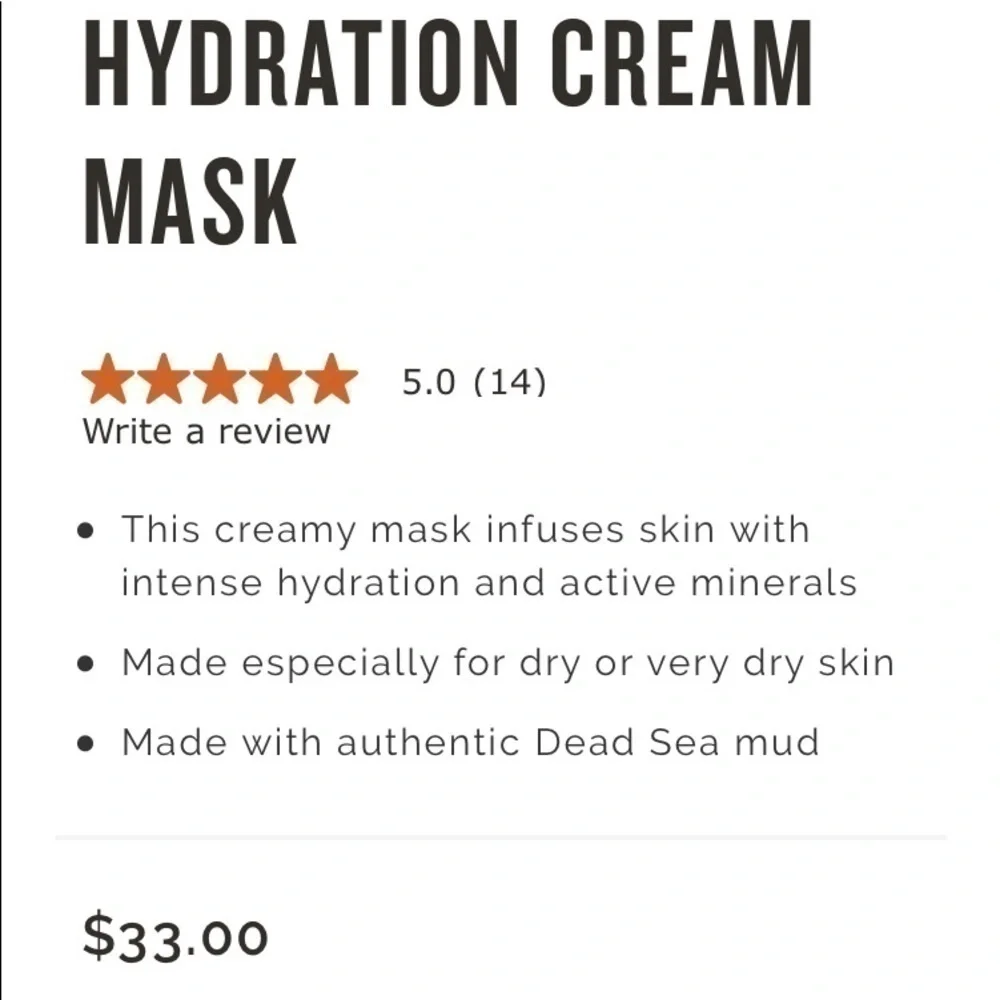 NEW SEALED AHAVA HYDRATION CREAM MASK 3.4 FL OZ